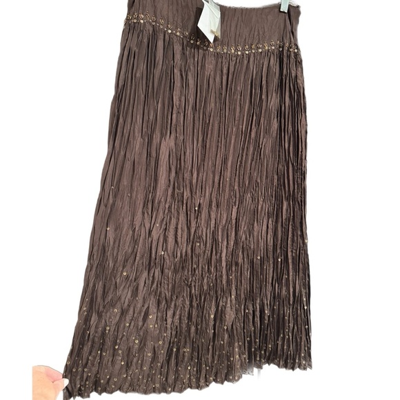 TALBOTS Petites Pure Silk Skirt Sz 10 Dark Evening Brown Crinkle Sequin Whimsy - Picture 10 of 14